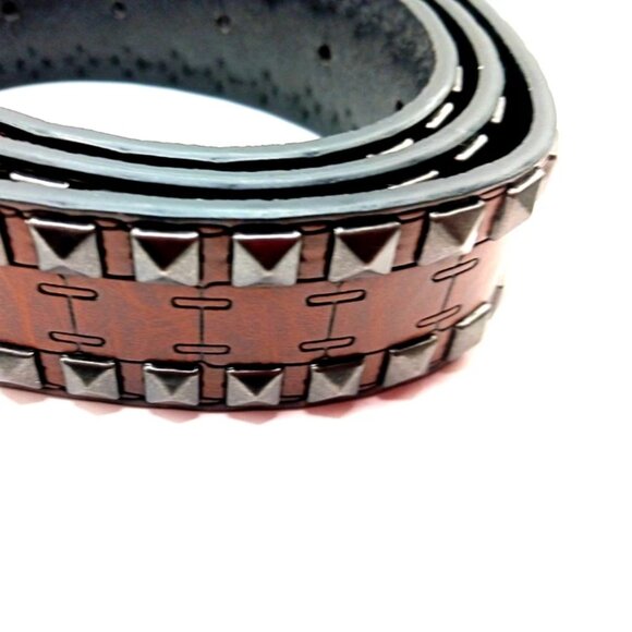 Double Row Studded Leather Belt Brown New - Picture 10 of 10